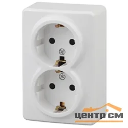 Розетка 2-местная ОП Эра Эксперт 2х2P+E Schuko с заземлением и шторками, белая (16АХ-250В), арт.11-2206-01