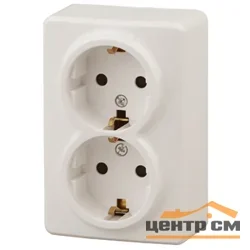 Розетка 2-местная ОП Эра Эксперт 2х2P+E Schuko с заземлением, слоновая кость (16АХ-250В), арт.11-2205-02