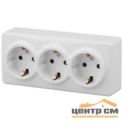 Розетка 3-местная ОП Эра Эксперт 3х2P+E Schuko с заземлением и шторками, белая (16АХ-250В), арт.11-2209-01