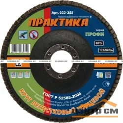 Круг лепестковый торцевой 125х22 мм, Р40, КЛТ1, серия Профи, ПРАКТИКА