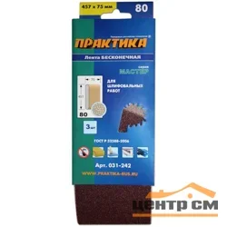 Лента шлифовальная 75х457 мм P80, картонный подвес, (3шт) ПРАКТИКА