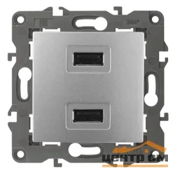 Розетка USB двойная СП Эра22 Elegance 230В/5В-2100мА алюминий, арт.14-4110-03