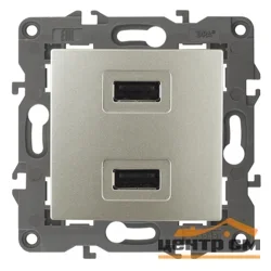 Розетка USB двойная СП Эра22 Elegance 230В/5В-2100мА шампань, арт.14-4110-04