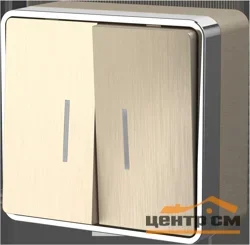 Выключатель двухклавишный ОП Werkel Gallant, с подсветкой, шампань рифленый WL15-03-03