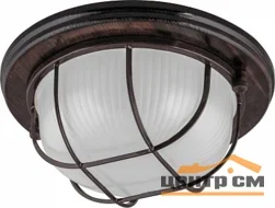 Светильник Feron IP54, 220V 60Вт Е27, дерево, орех, круг, с решеткой, НБО 03-60-022