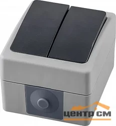 Выключатель двухклавишный ОП 250В, 10А, IP54 серый/графит (PSW10-121-54) Велена STEKKER