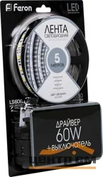 Лента светодиодная 12В 14,4Вт/м 6500К IP20 3м Feron LS606/ 60SMD(5050)