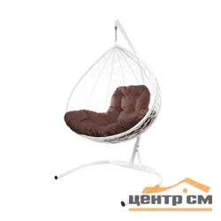 Подвесное кресло двухместное Double/XL, цвет плетения – белое, подушка – коричневый