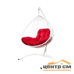 Подвесное кресло двухместное Double/XL, цвет плетения – белый, подушка – красная