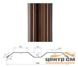 Штакетник металлический STYNERGY М-образный двусторонний прямой 0.45 мм, PE RAL **, ширина 108мм, длина *пог.м