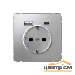 Механизм розетки 3-м СП ArtGallery 16А с 2-мя заряд. устройствами USB A+C 5В/2.4А/3А 2х5В/1.5А алюм. SE GAL000332