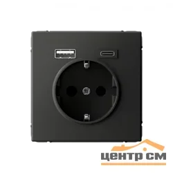 Механизм розетки 3-м СП ArtGallery 16А с 2-мя заряд. устройствами USB A+C 5В/2.4А/3А 2х5В/1.5А базальт SE GAL001432
