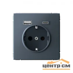 Механизм розетки 3-м СП ArtGallery 16А с 2-мя заряд. устройствами USB A+C 5В/2.4А/3А 2х5В/1.5А грифель SE GAL000732