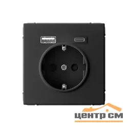 Механизм розетки 3-м СП ArtGallery 16А с 2-мя заряд. устройствами USB A+C 5В/2.4А/3А 2х5В/1.5А карбон SE GAL001032