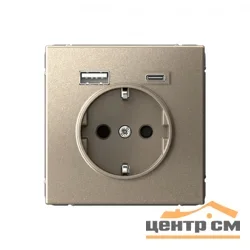 Механизм розетки 3-м СП ArtGallery 16А с 2-мя заряд. устройствами USB A+C 5В/2.4А/3А 2х5В/1.5А шампань SE GAL000532