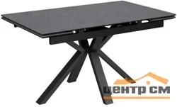 Стол Баден-1С 140х85 (+30+30) (царга Черный/МДФ+PVC Черный/ Carbon) + Нога №120Q(черный)