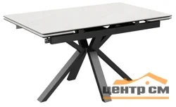 Стол Баден-2С 160х90 (+30+30) (царга Черный/МДФ+PVC Черный/ White marbel) + Нога №120Q (черный)