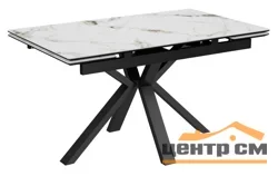 Стол Баден-1С 140х85 (+30+30) (царга Чёрный/МДФ+PVC Чёрный/бежевый мрамор/Champange) + Нога №120Q(черный)