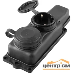 Колодка каучуковая с заземлением 2 гнезда 16А IP44 черная Китай STEKKER RST16-22-44 (РП 16-232)