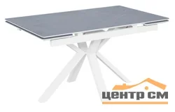 Стол Баден-1С 140х85 (+30+30) (царга белый/МДФ+PVC Белый/ Armani Grey) + Нога №120Q(белый)