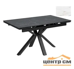 Стол Баден-2С 160х90 (+30+30) (царга Черный/МДФ+PVC Черный/ Ice Jade) + Нога №120Q (черный)