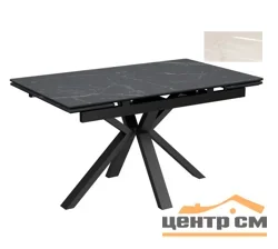 Стол Баден-2С 160х90 (+30+30) (царга Черный/МДФ+PVC Черный/ Ice Clouds Satin) + Нога №120Q (черный)