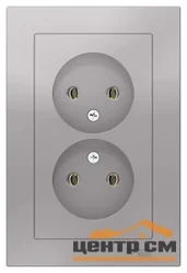 Розетка 2-местная СП AtlasDesign 16А без заземления в сборе алюм Systeme Electric ATN000320