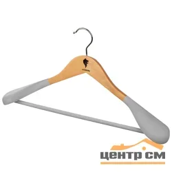 Вешалка для одежды деревянная с широкими плечами, флокированная, светлое дерево LEONORD