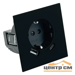 Розетка 1-местная + USB + Type C (механизм) СП STEKKER Мия с защитной шторкой и заземлением, 250В, 16А, RST16-3119-05, черный