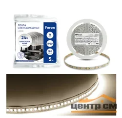 Лента светодиодная 180SMD(2835)/м 16Вт/м 24V 5000*10*1.22мм 4000К IP20, LS502 FERON