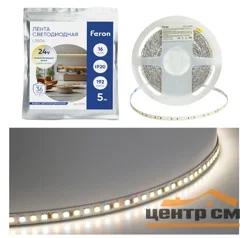 Лента светодиодная 192SMD(2835)/м 16Вт/м 24V 5000*8*1.44мм 3000К+6500K, IP20, LS504 FERON