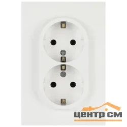 Розетка двухместная СП с заземлением и шторками 16А 2X2P+E Schuko, белый матовый арт.16-2105-08 ЭРА Arktik