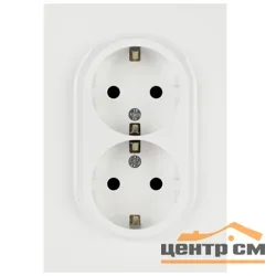 Розетка двухместная СП с заземлением и шторками 16А 2X2P+E Schuko, белый арт.16-2105-01 ЭРА Arktik