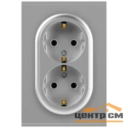 Розетка двухместная СП с заземлением и шторками 16А 2X2P+E Schuko, алюминий арт.16-2105-03 ЭРА Arktik